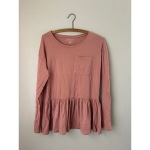 Republic Denim Women's Long Sleeve Babydoll Top with Ruffle Hem Normcore Cottage